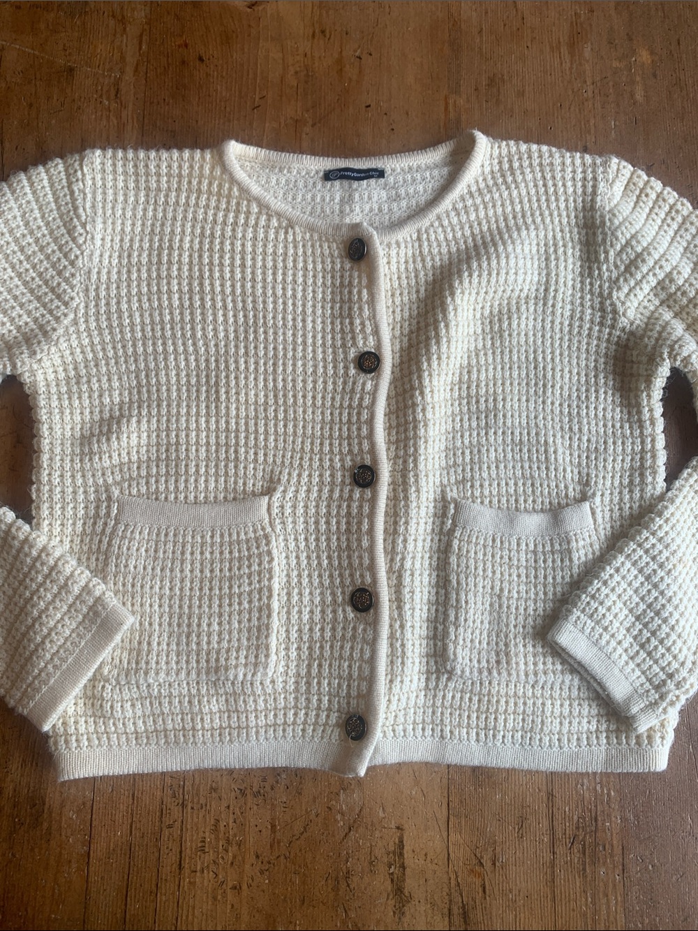 Cream Textured Button-Front Cardigan with Patch Pockets